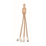 3-in-1 charging cable with cork trim and multiple connectors beige colour main view