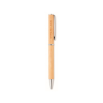 Bamboo ballpoint pen with metal details and blue ink wood colour view with print area