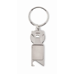 Metal shopping trolley coin keyring with bottle opener matt silver colour second view