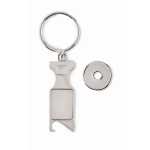 Metal shopping trolley coin keyring with bottle opener matt silver colour third view