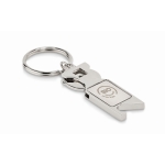 Metal shopping trolley coin keyring with bottle opener matt silver colour main view