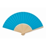 Wooden fan in different colours turquoise colour