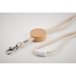 Cotton lanyard with bamboo pendant and safety lock beige colour third photographic view