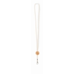 Cotton lanyard with bamboo pendant and safety lock beige colour main view