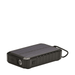 Solar power bank with dynamo and LED light in black, 8,000 mAh view with print area