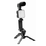 Tripod set with microphone and light for mobile phones black colour