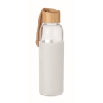 Glass drinking bottle, silicone cover, bamboo closure, 500 ml white colour