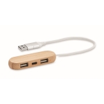 USB hub in wooden housing with 2 Type A ports and 1 Type C wood colour