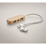 USB hub in wooden housing with 2 Type A ports and 1 Type C wood colour second photographic view