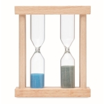 Hourglass with 2 different time displays, 3 and 5 minutes wood colour fourth view