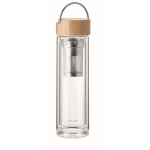 Glass bottle with tea infuser, bamboo lid & handle, 400 ml transparent colour