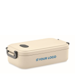 Recycled airtight lunch box with side closures, 800ml beige colour view with print area