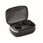 Black wireless Bluetooth earphones in charging case black colour