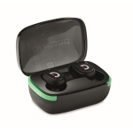 Black wireless Bluetooth earphones in charging case black colour main view