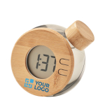 Bamboo case clock that works without a battery transparent grey colour view with print area