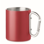 Double-walled metal cup with carabiner handle, 300 ml red colour