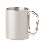 Double-walled metal cup with carabiner handle, 300 ml white colour