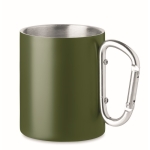 Double-walled metal cup with carabiner handle, 300 ml dark green colour