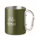 Double-walled metal cup with carabiner handle, 300 ml dark green colour main view