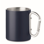 Double-walled metal cup with carabiner handle, 300 ml ultramarine blue colour