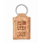 Rectangular cork keyring in a natural design view with print area