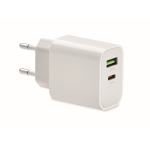 Fast charging EU charger with Type-A and Type-C port white colour