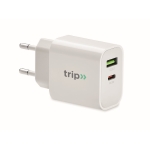 Fast charging EU charger with Type-A and Type-C port white colour main view