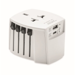 Universal travel adapter with USB Type-C and Type-A ports white colour