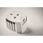 Universal travel adapter with USB Type-C and Type-A ports white colour