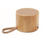 Wireless bamboo speaker in natural design with rope handle wood colour