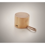 Wireless bamboo speaker in natural design with rope handle wood colour second photographic view