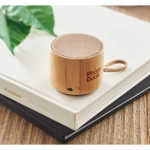 Wireless bamboo speaker in natural design with rope handle wood colour main ambient view