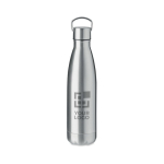 Steel bottle with closure and handle, 500 ml matt silver colour view with print area