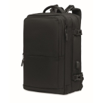 Recycled multi-compartment travel backpack made from polyester black colour second view