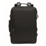 Recycled multi-compartment travel backpack made from polyester black colour third view