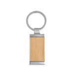 Bamboo keyring in rectangular shape with metal casing natural colour first view