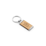 Bamboo keyring in rectangular shape with metal casing natural colour image with logo