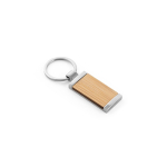 Bamboo keyring in rectangular shape with metal casing natural colour