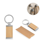 Bamboo keyring in rectangular shape with metal casing various colours