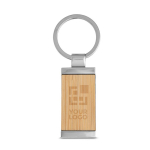 Bamboo keyring in rectangular shape with metal casing main view