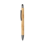 Bamboo ballpoint pen and metal clip with black stylus titanium colour image with logo 3