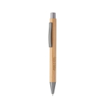 Bamboo ballpoint pen with metal clip, gray, blue ink natural colour image with logo 3