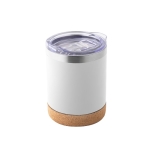 Stainless steel thermal mug with lid and cork base, 400 ml white colour