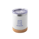 Stainless steel thermal mug with lid and cork base, 400 ml white colour image with logo