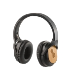 Wireless headphones with bamboo details and Bluetooth 5.0 black colour image with logo