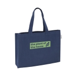 Recycled cotton bag with long handles, 280 g/m2 blue colour image with logo