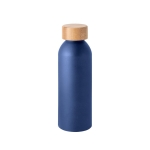 Aluminium bottle with bamboo lid and matte finish, 550 ml navy-blue colour