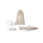 Spa set in a bag with bath sponge, towel and pumice stone various colours