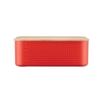 Bread basket with bamboo lid crumb grooves red colour