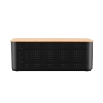 Large plastic bread bin with bamboo lid, BPA free black colour